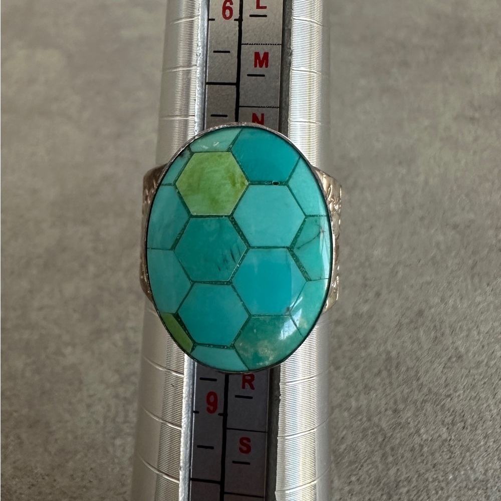 Honeycomb design turquoise ring in sterling silver by Jay King - Picture 14 of 14